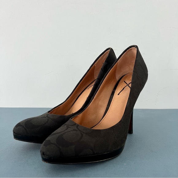 Coach Caya Signature C Logo Jacquard Black High Heel Pumps - Picture 1 of 7